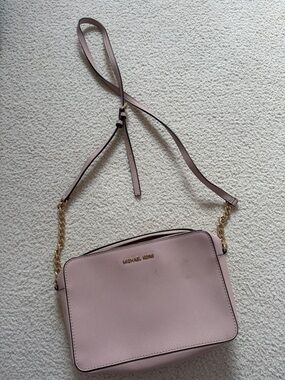 Michael Kors Blush Pink Leather Crossbody with Gold Chain
